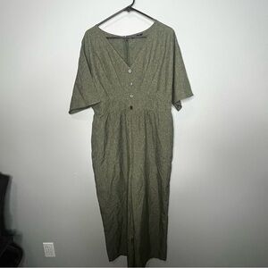 Bloom Chic Jumpsuit Short Dolan Sleeve V Neck Women 10 Green Wide Leg Smocked